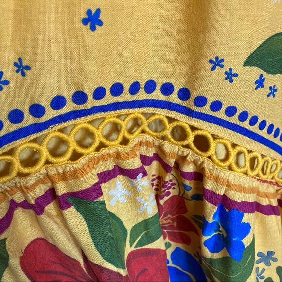 NEW FARM Rio Floral Yard Yellow Maxi Dress Embroidered Eyelet Beaded Tassel XS/S - Picture 12 of 16